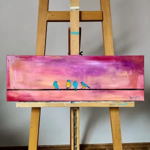 Morgenstille mit Federfreunden – Unikat – Leinwand (60 x 20 cm)