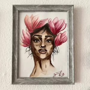 Blüte in ihr - Unikat - Aquarell auf Papier mit Glasrahmen (ca 19 x 25 cm)