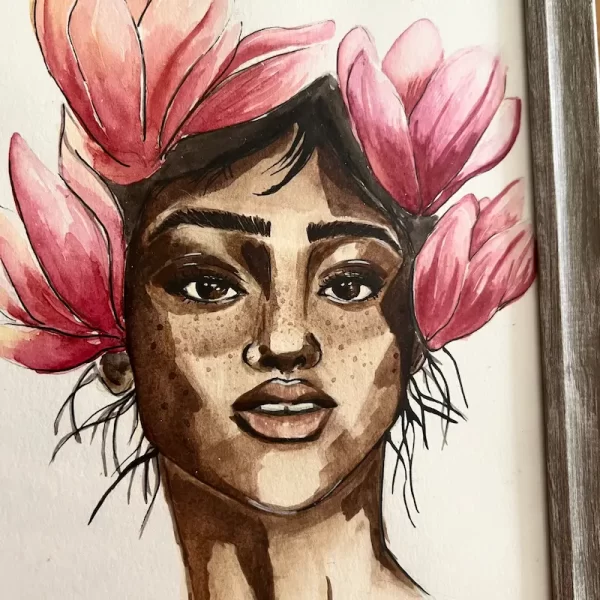 Blüte in ihr - Unikat - Aquarell auf Papier mit Glasrahmen (ca 19 x 25 cm) – Bild 3