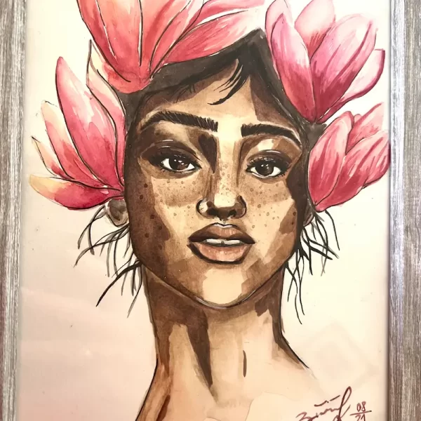 Blüte in ihr - Unikat - Aquarell auf Papier mit Glasrahmen (ca 19 x 25 cm) – Bild 4