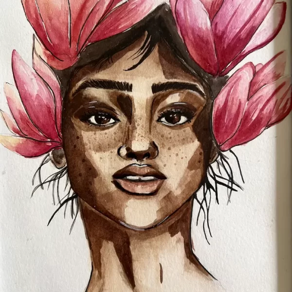 Blüte in ihr - Unikat - Aquarell auf Papier mit Glasrahmen (ca 19 x 25 cm) – Bild 5
